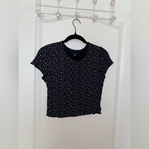 American Eagle Navy Blue Floral Lettuce Hem Top